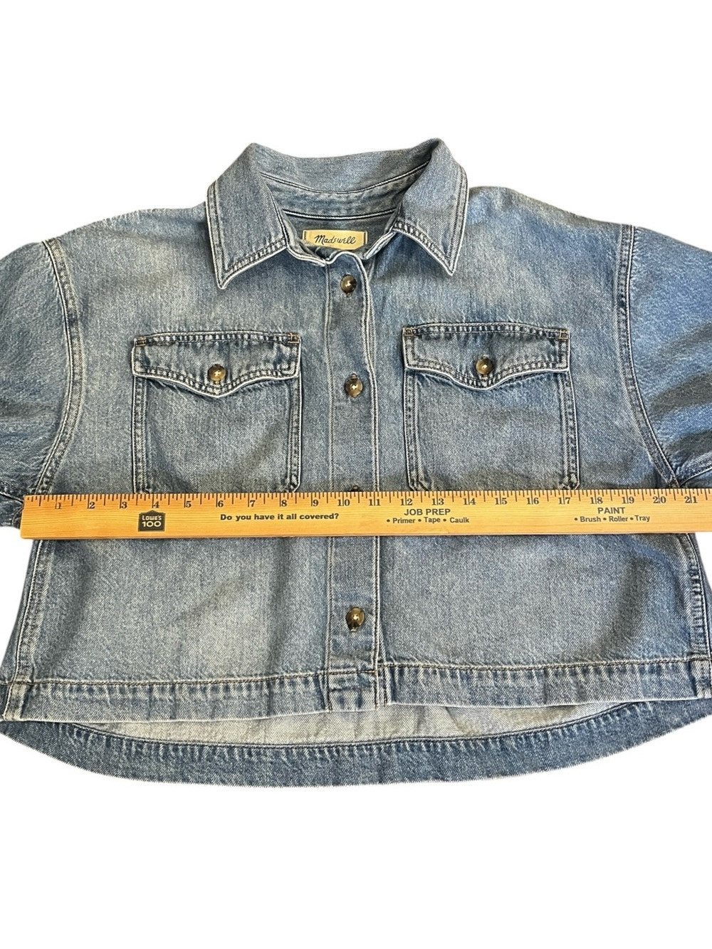 Madewell Boxy Cropped Denim Shirt Short Sleeve Hallstead Wash L Utility - Picture 8 of 11